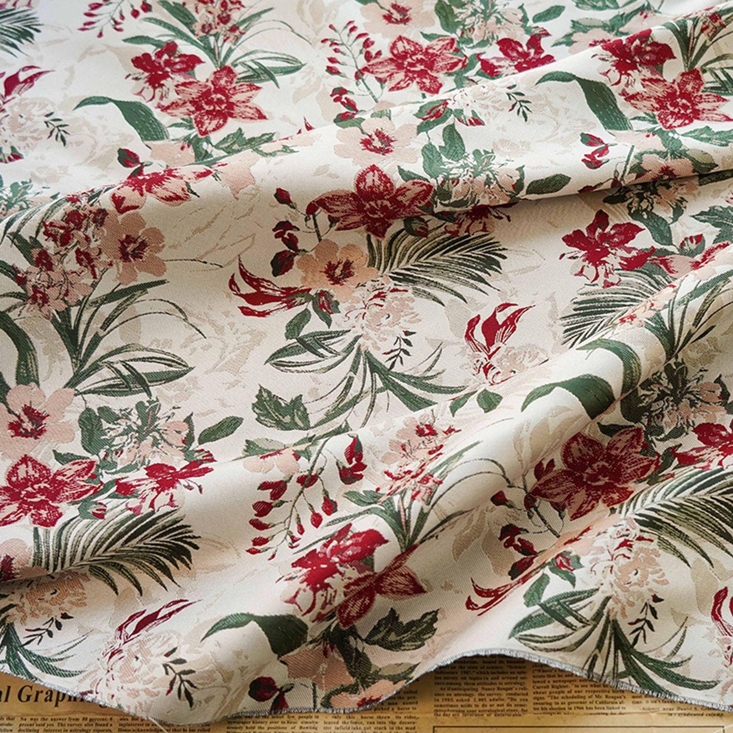 Floral Jacquard Woven Fabric: Embossed Oil Painting Style, 58"W