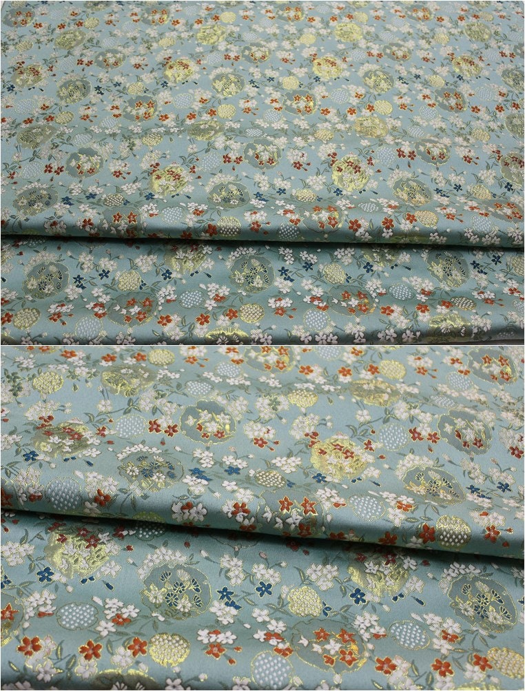 Japanese Dianthus Silk Brocade Fabric: Kimono Bowknot Sewing Material