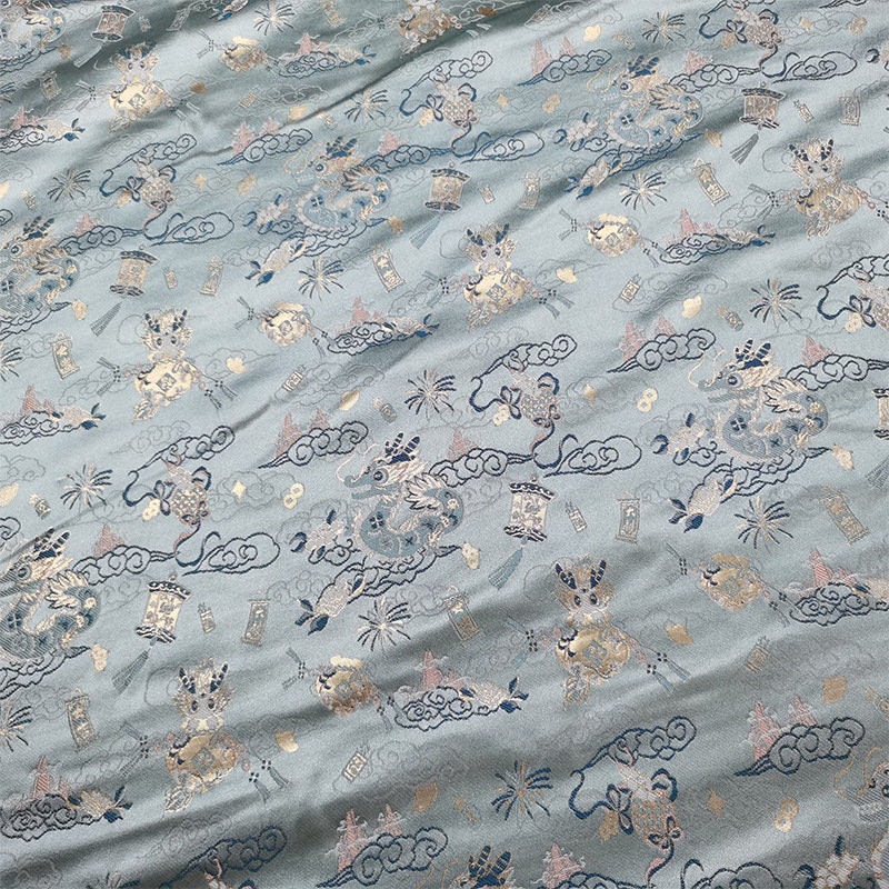Vintage Jacquard Fabric: Gold Thread Butterfly Flower Upholstery - 57"W