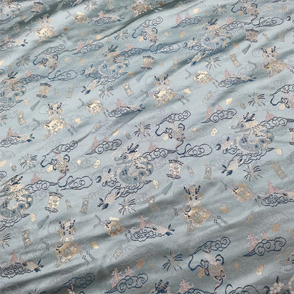 Vintage Jacquard Fabric: Gold Thread Butterfly Flower Upholstery - 57"W