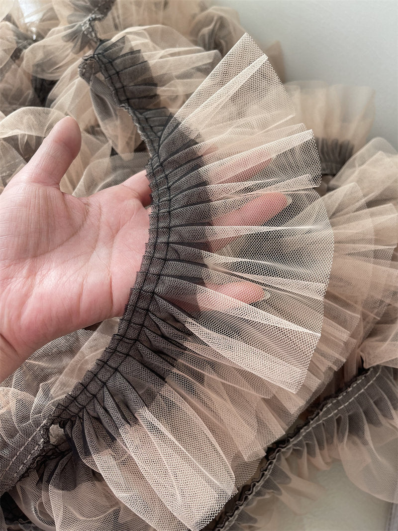 Sheer Pleated 3D Ruffle Mesh Fabric, Stiff Texture, Designer Gown Material
