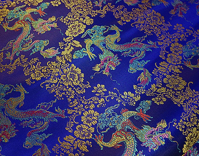 Dragon Brocade Fabric: Colorful Jacquard Satin, Home Decor (35"W)
