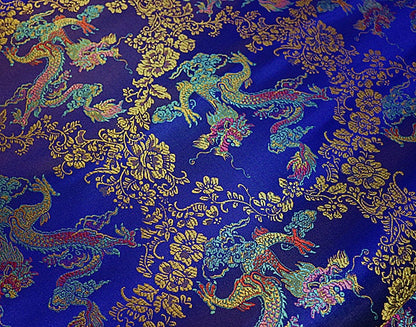 Dragon Brocade Fabric: Colorful Jacquard Satin, Home Decor (35"W)
