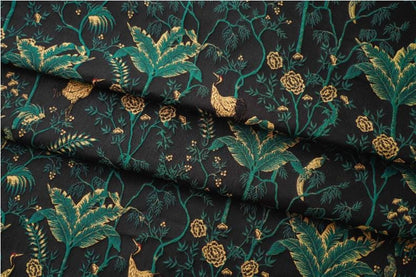 Dark Green Jacquard Fabric: Gold Thread 3D Designer Fabric, 65" Wide