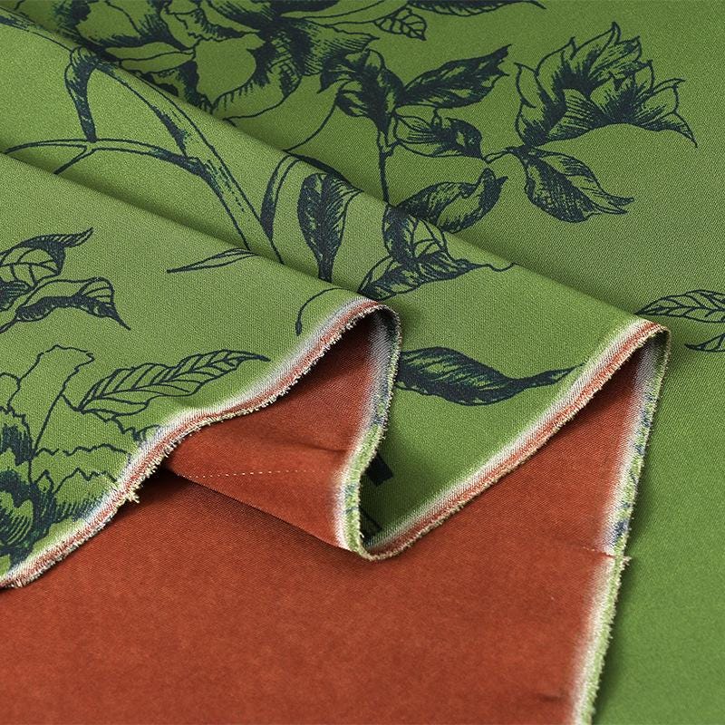Green Floral Tea Silk Satin Fabric - 59" Wide