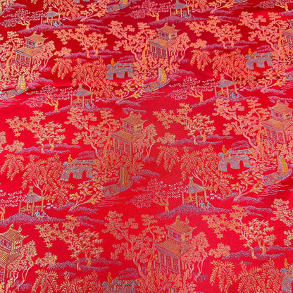 Ancient Chinese Brocade Fabric: 59"W Damask Pattern, Upholstery & Sewing