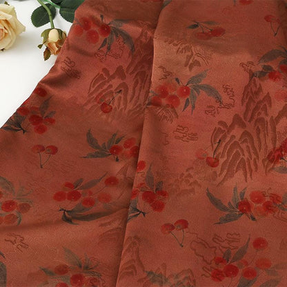 Thousand Miles Rivers Mountains Tea Silk Satin Fabric: 59"W Upholstery, Costume, Drapery