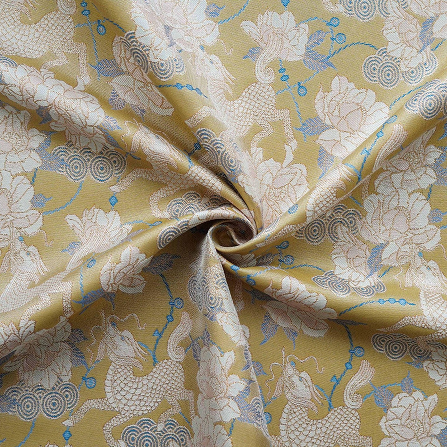 Luxury Song Brocade Jacquard Fabric with Kirin and Peony Gold Pattern, 58" Wide