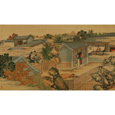 Tissu satiné « Rêve de demeures rouges » : tissu à coudre imprimé numériquement (45 x 78 cm)