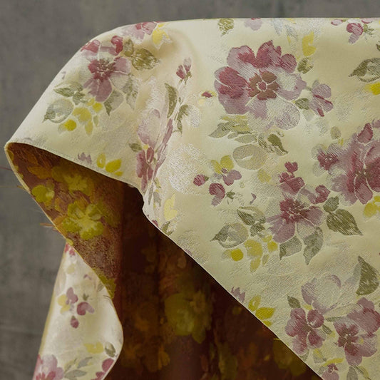 Yellow Jacquard Woven Fabric: 3D Embossed Flower Pattern, 57" Wide