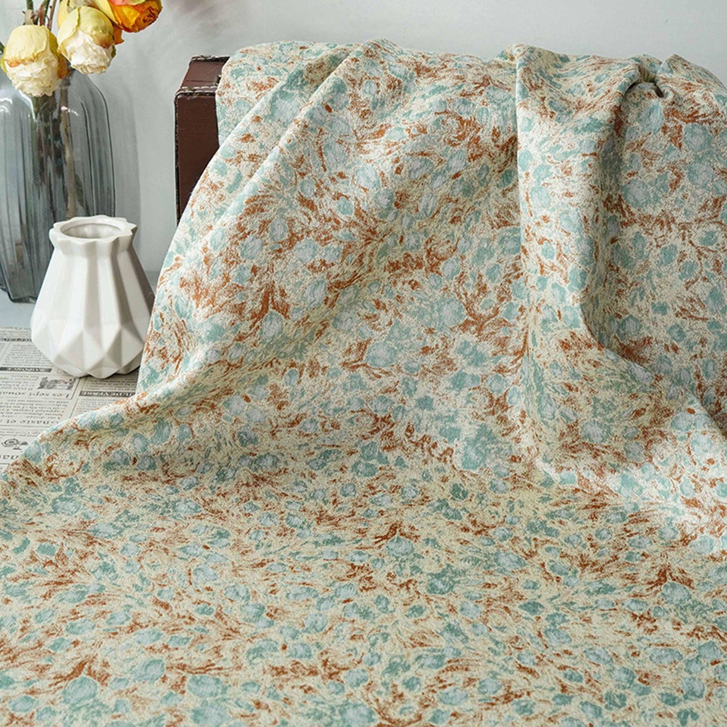 Tissu jacquard floral abstrait à motif café vert champêtre ���� Quilting, ameublement, canapé, sac, couture DIY, décoration intérieure"Large