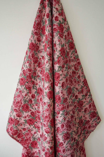 Red Rose Floral Brocade Fabric ��� Embossed Jacqua" Wide