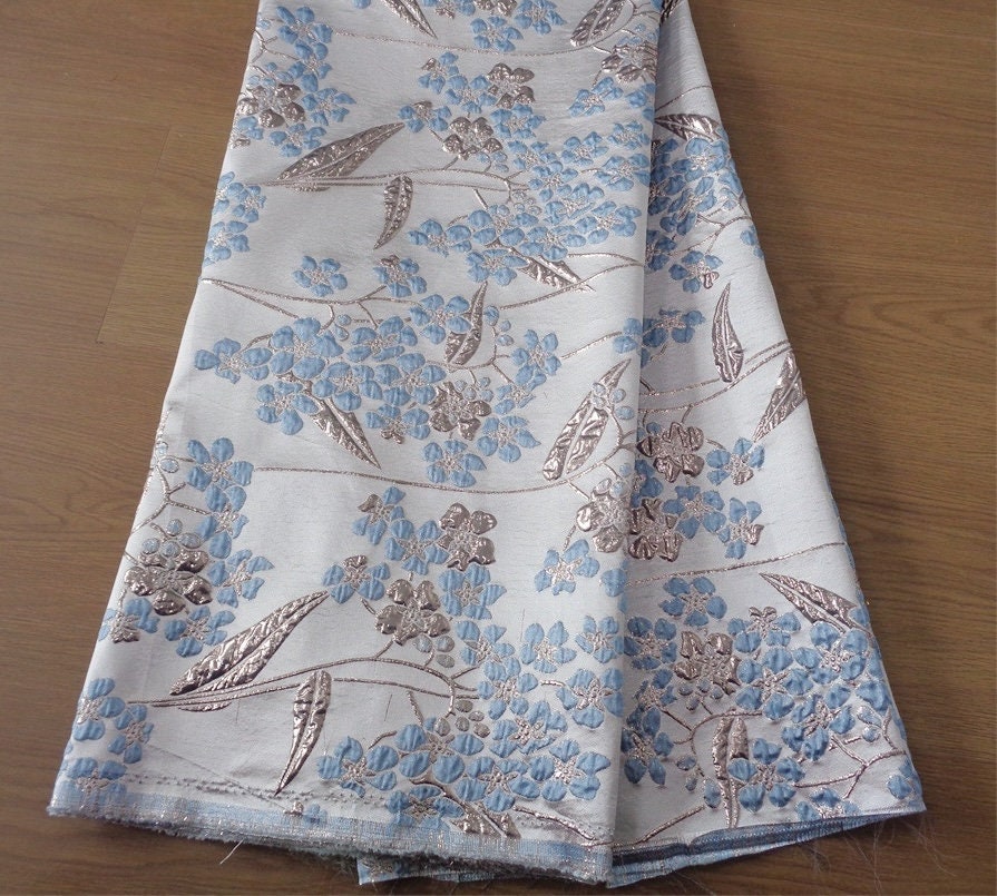 Gold Thread Jacquard Fabric: 3D Vintage Floral Upholstery, 55"W