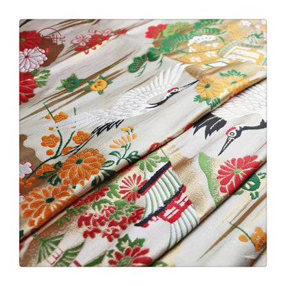 Crane Jacquard Satin Fabric: Birds Pattern Brocade, Costume Decor