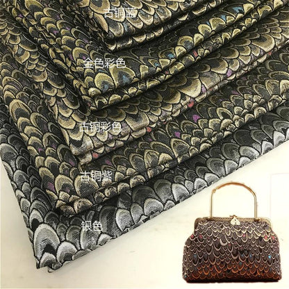 Metallic Damask Satin Fabric: 3D Fish Scale Jacquard, 57" Wide