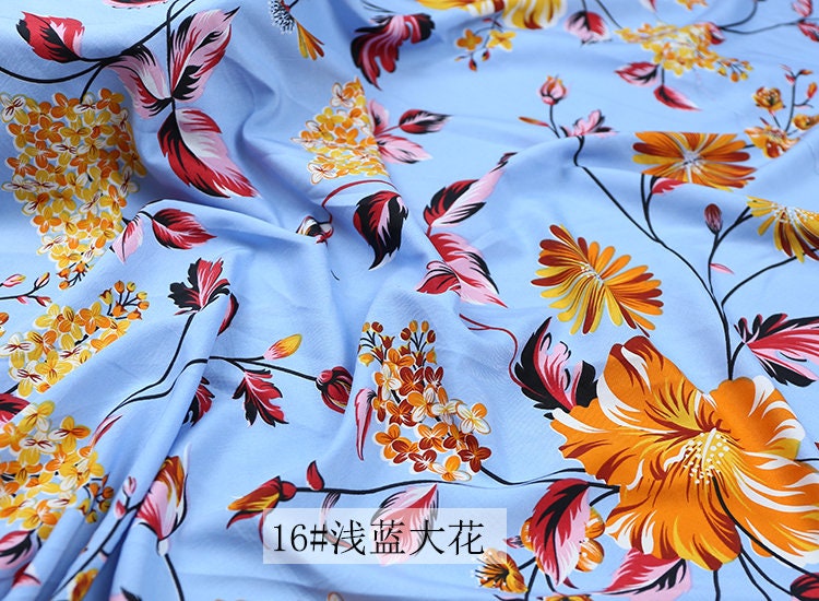 Floral Chiffon Fabric: 4-Way Stretch Polyester Satin, 59" Wide