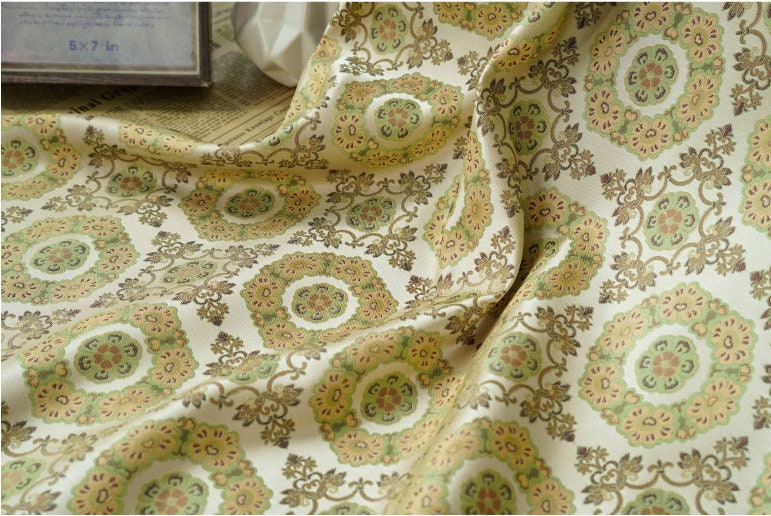 Brocade Fabric: 65"W Mongolian Floral Polyester Sewing Material