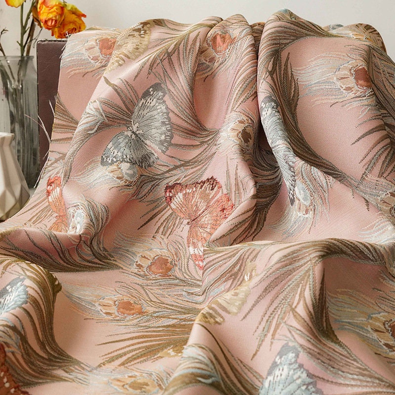 Butterfly Jacquard Fabric: 3D Texture Gold Thread, 55" Wide