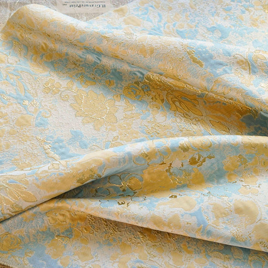 Gold Thread Floral Jacquard Fabric: 3D Texture, 55" Wide - By The Meter