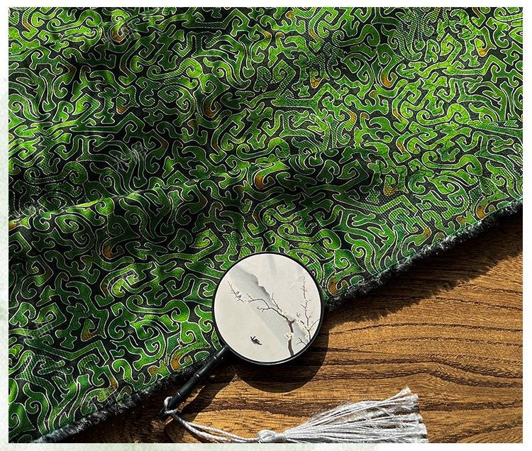 100% Rayon green Jacquard Xiangyun Brocade Fabric: 59"W Upholstery & Costume