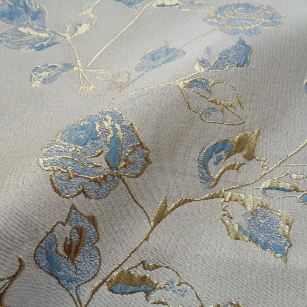 Magnolia Gold Foil Jacquard Fabric: Floral Chenille Upholstery, 56"W