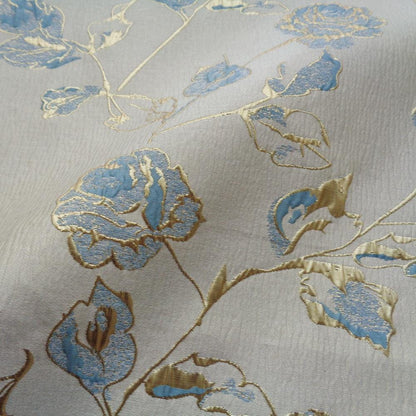 Magnolia Gold Foil Jacquard Fabric: Floral Chenille Upholstery, 56"W