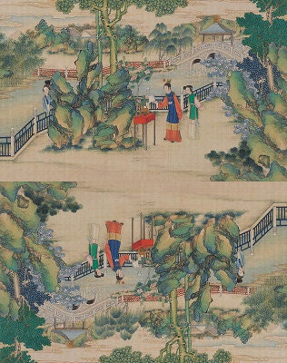 Dream of Red Mansions Satin Fabric: Digital Print Sewing Material