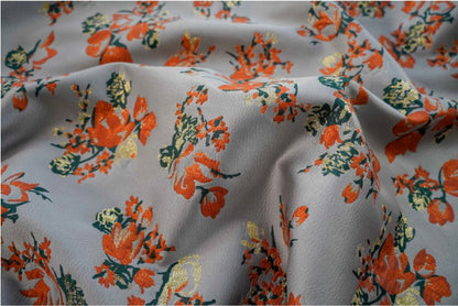 Gold Thread Jacquard Fabric: 3D Oil Painting Texture, Orange Floral (57"W)