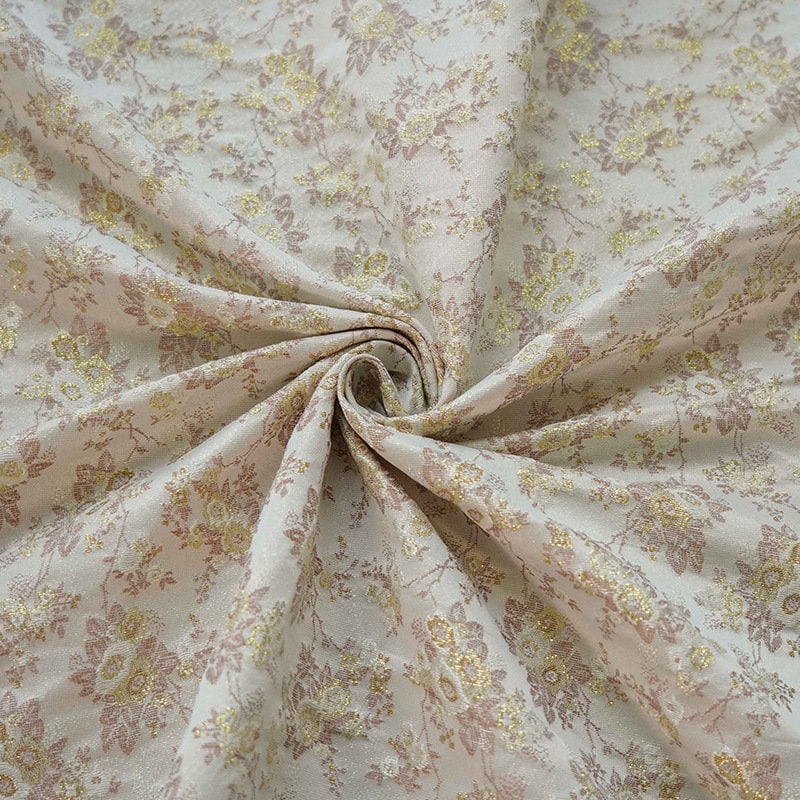 Gold Thread Floral Jacquard Fabric: 3D Texture, 60" Wide