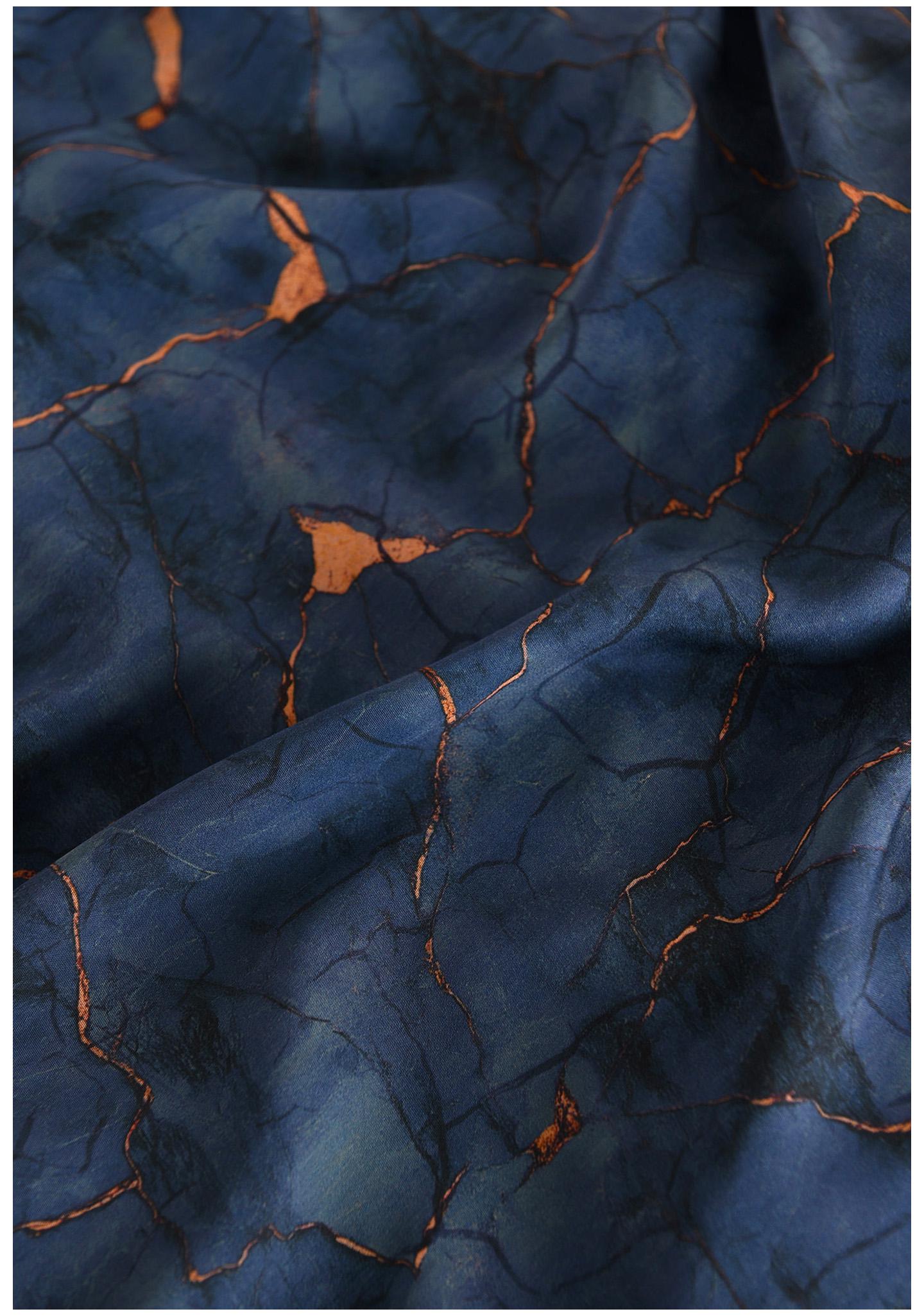 Deep Blue Shattered Clouds Cotton Sateen Fabric: 55" Wide, Drapery, Upholstery