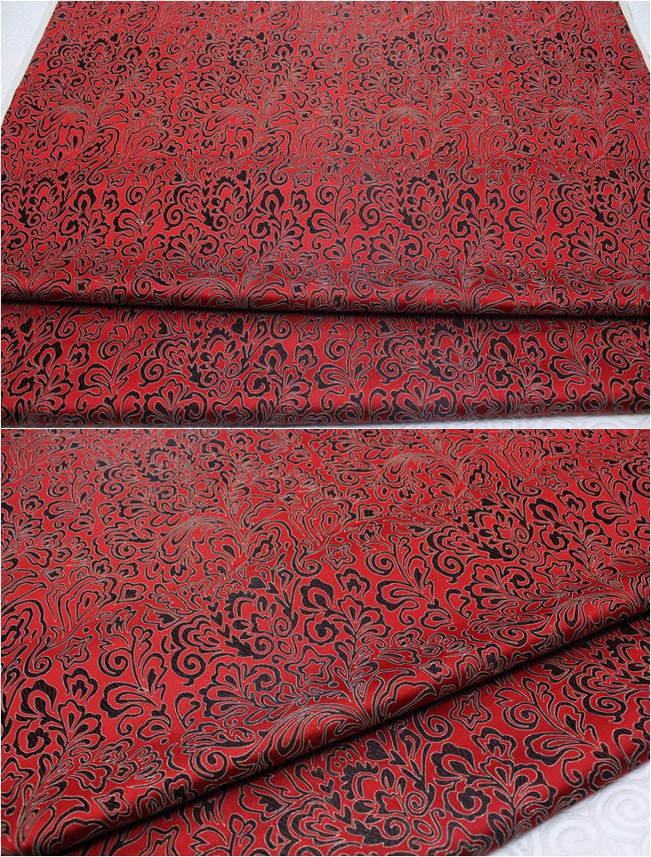 Red Phoenix Tail Brocade Fabric: Chinese Cheongsam Cushion Damask (29.5"W)