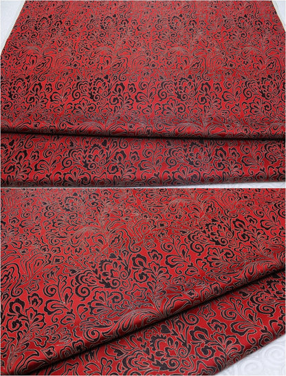 Red Phoenix Tail Brocade Fabric: Chinese Cheongsam Cushion Damask (29.5"W)