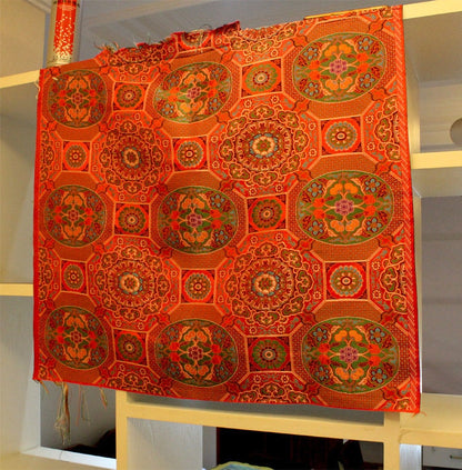 Exotic Brocade Fabric: 29.5"W Gold Thread Tibetan Jacquard Satin