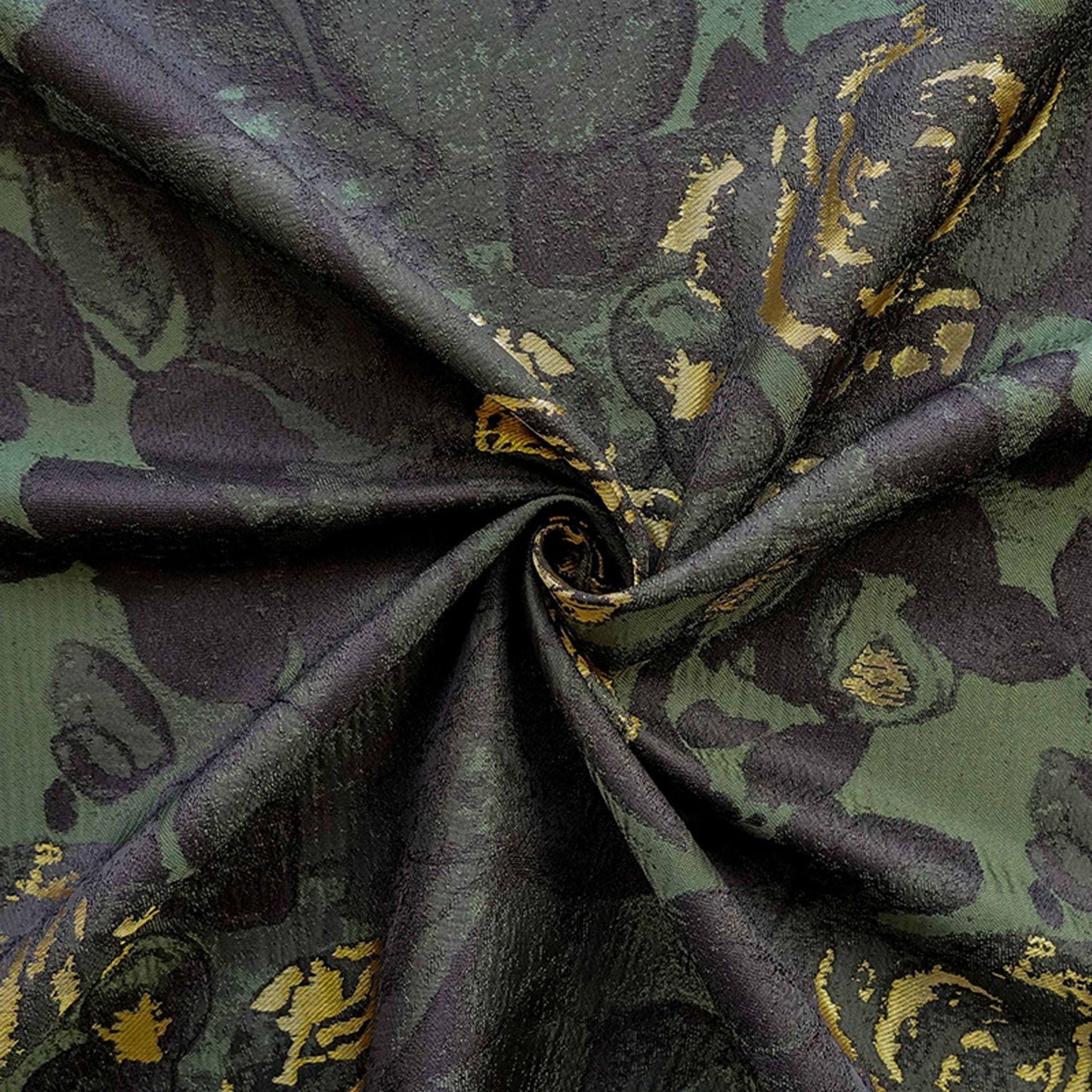 Green Jacquard Woven Fabric: 3D Gold Thread Embossed Texture, 61"W - Upholstery & Costume