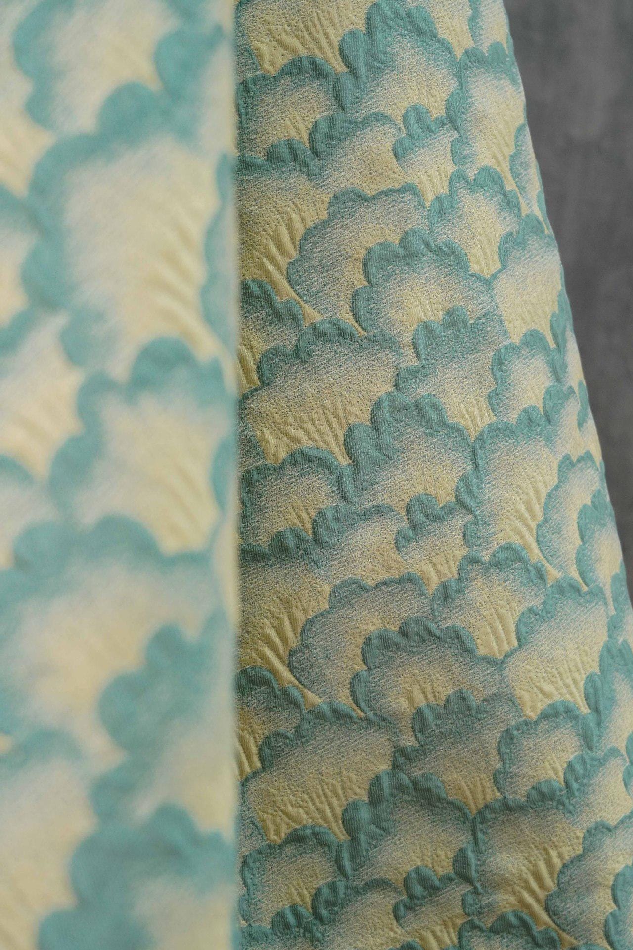 Elegant Embossed Geometric Fan Floral Textured Jacquard Fabric, 60" Wide