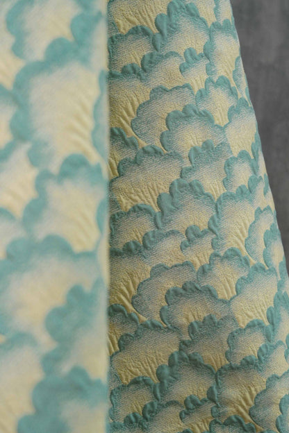 Elegant Embossed Geometric Fan Floral Textured Jacquard Fabric, 60" Wide