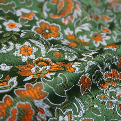 Green Floral Jacquard Brocade Fabric: Silk Rayon Blend, 29" Wide