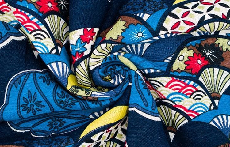 Japanese Fan Fabric: Multicolor Cotton Linen, 59" Wide
