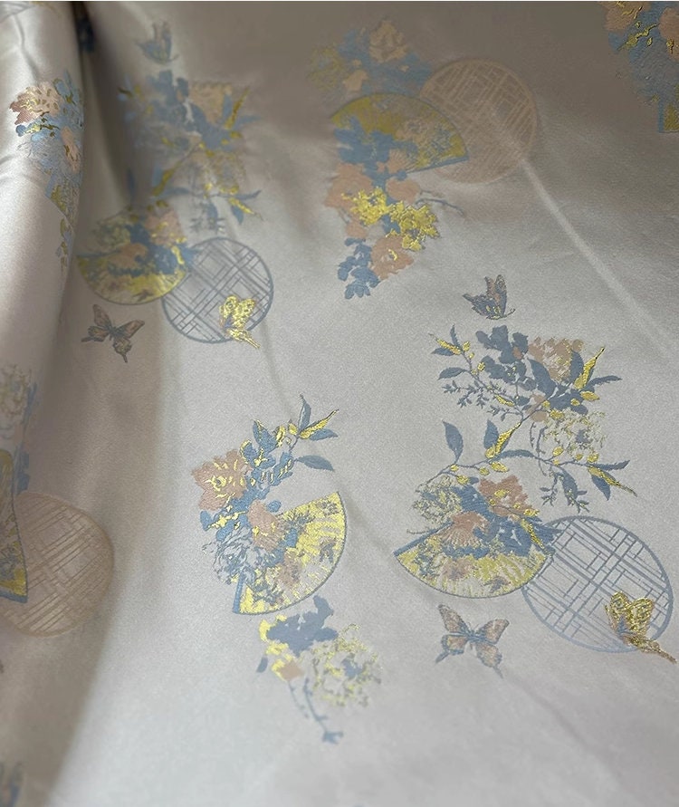 Nishijin Japanese Brocade Fabric: Butterfly Fans, 57" Wide, Rayon Upholstery Fabric