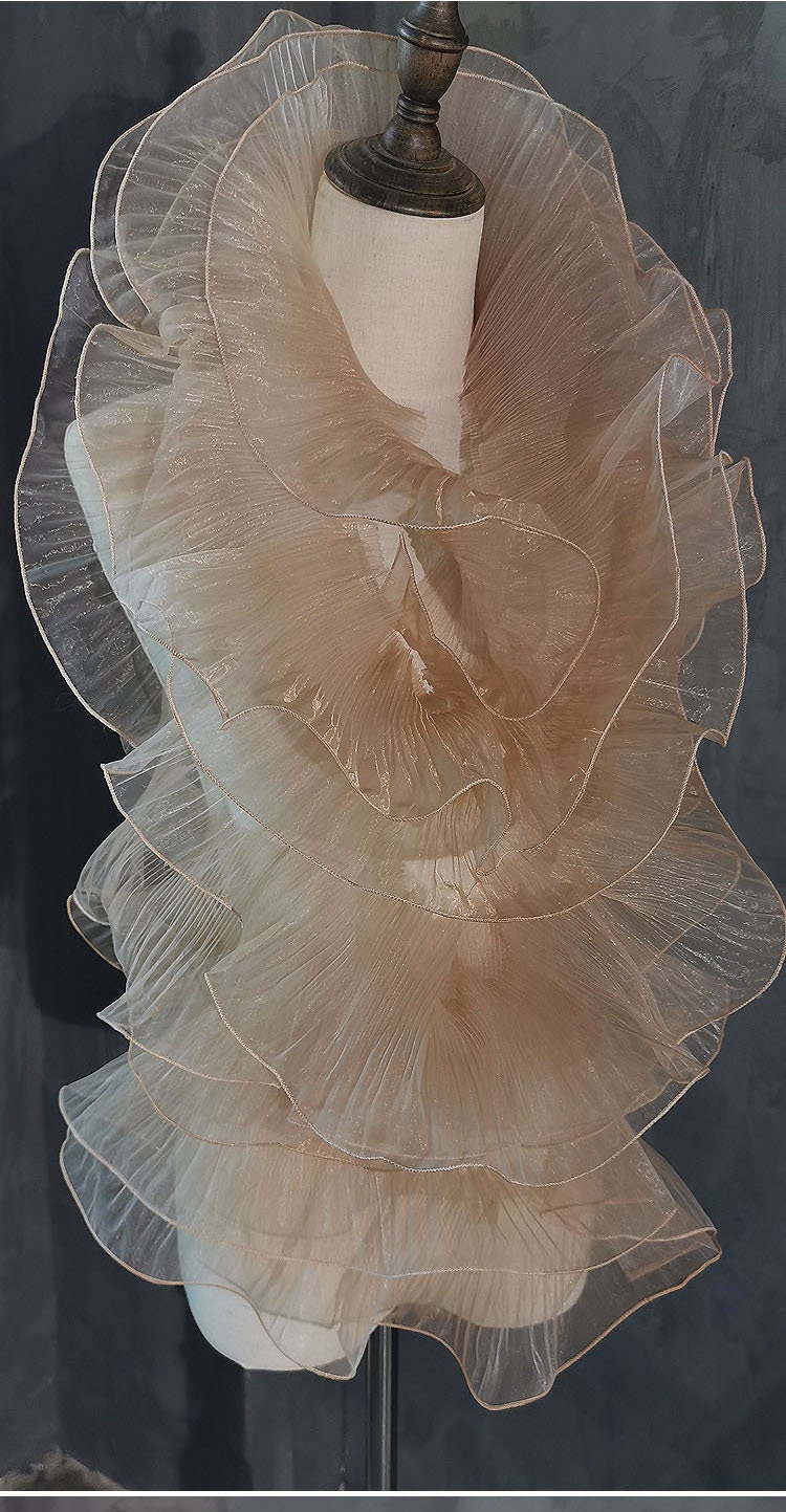 Pleated Ruffle Organza Fabric: 3D Fold, Stiff Texture, 13cm Wide