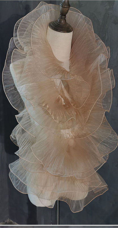 Pleated Ruffle Organza Fabric: 3D Fold, Stiff Texture, 13cm Wide