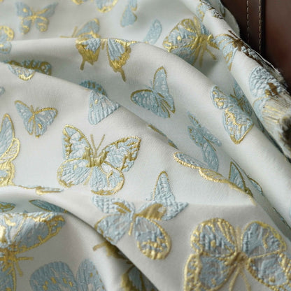 Gold Thread Butterfly Jacquard Fabric: 59" Wide, Upholstery & Drapery By Meter