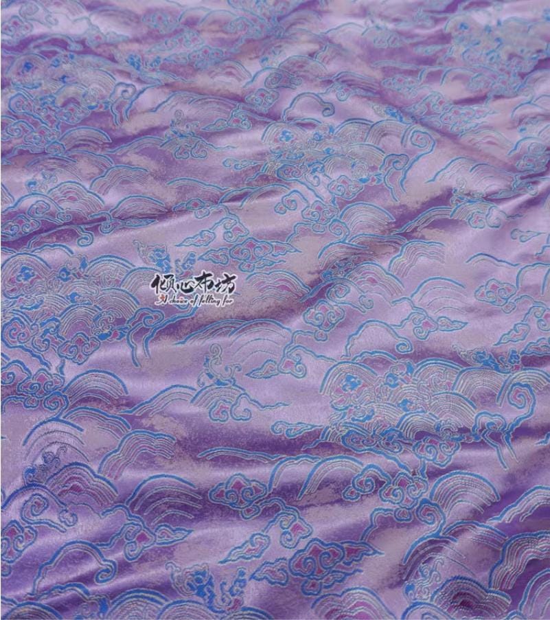 Lilac Rayon Brocade Fabric: Sea of Clouds & Waves (29.5"W)