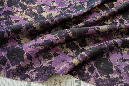 Tissu jacquard à fleurs - Style vintage avec lurex doré