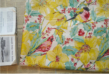 Floral Bird Jacquard Fabric: Bright Upholstery, Costume & Decor - 57"