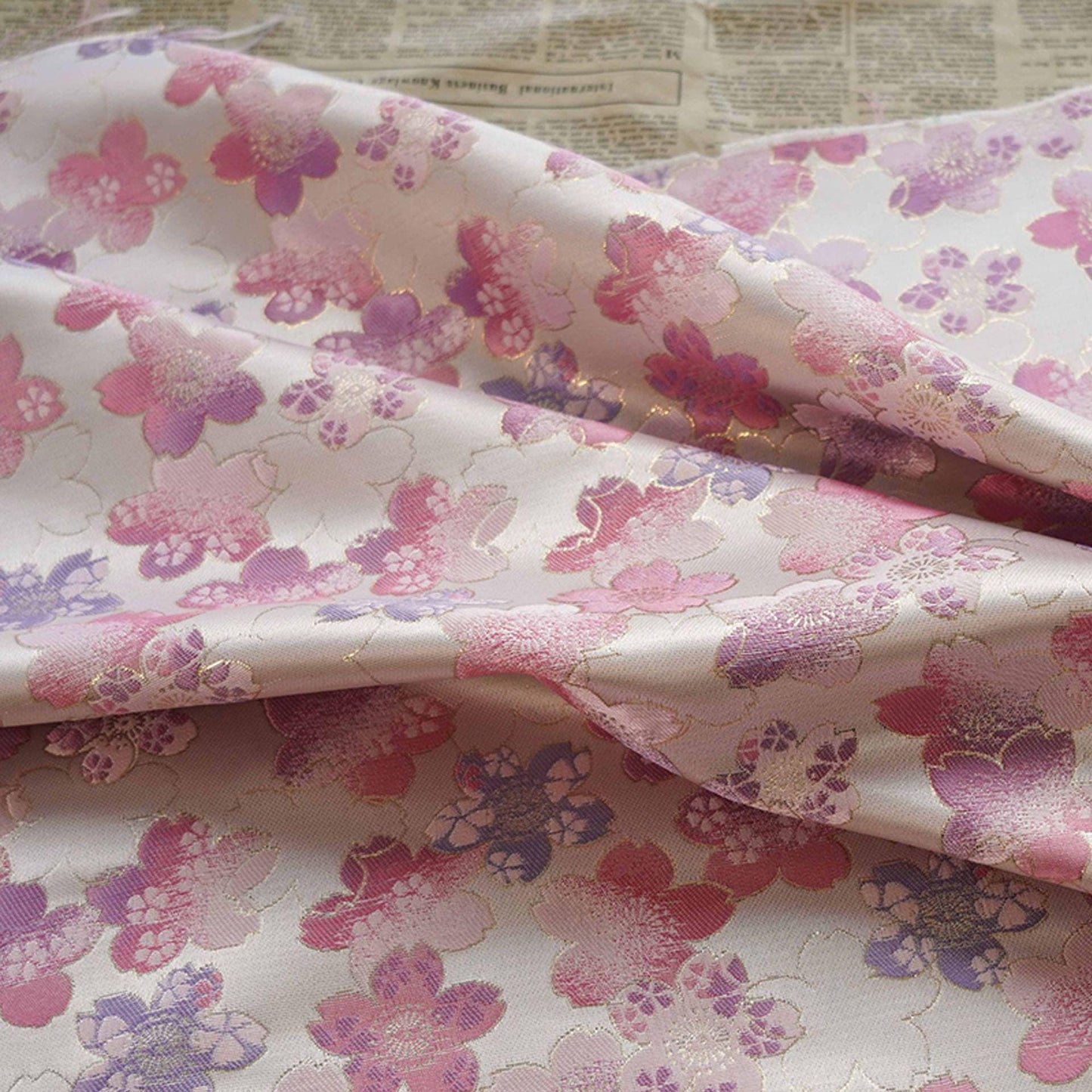 Sakura Silk Brocade Fabric: Japanese Floral Decor, 65" Wide
