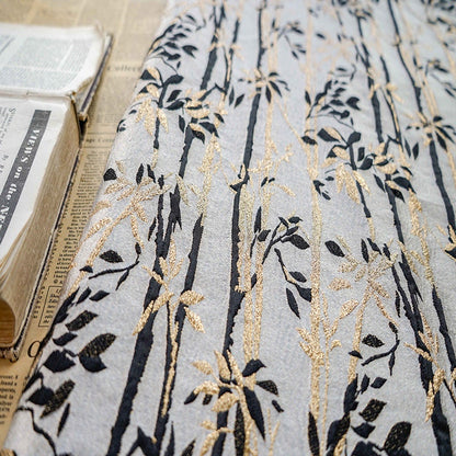 Gold Thread Bamboo Jacquard Fabric: 3D Designer Upholstery, 55" Wide