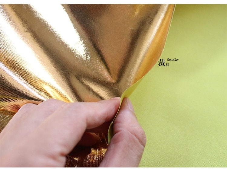 Metallic Gold PU Fabric: 57" Designer Knit Sewing Material