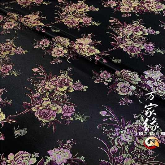 Tissu brocart de soie pivoine : Jacquard damas mûrier (29,5 po L)