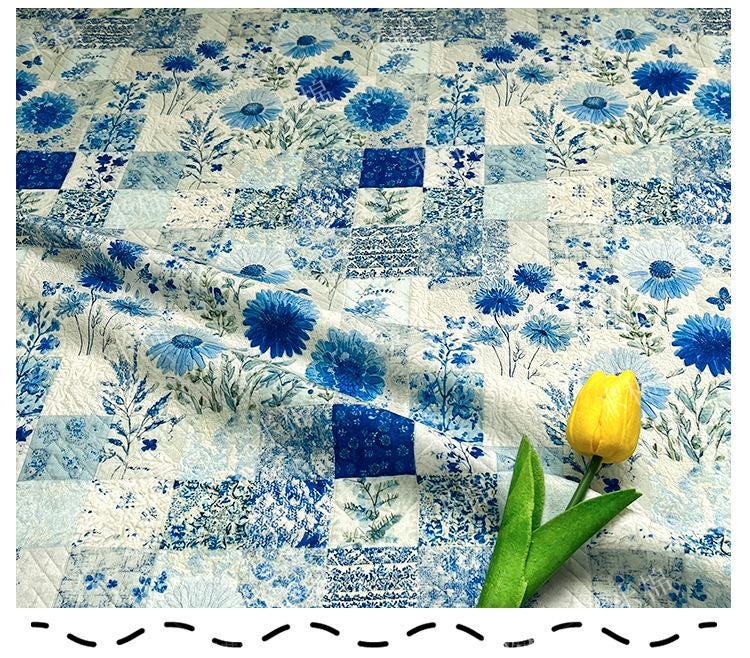 Blue Floral Cotton Fabric: 20s Print, Quilting, Dressmaking - 55" Wide